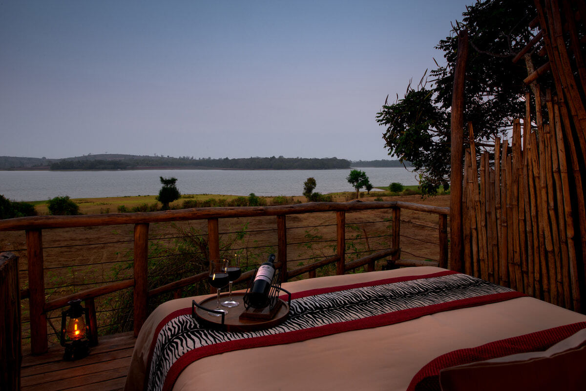 Riverside deck overlooking the Kabini